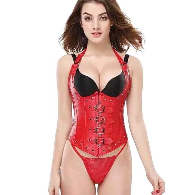 Corset Simili PU Rouge
