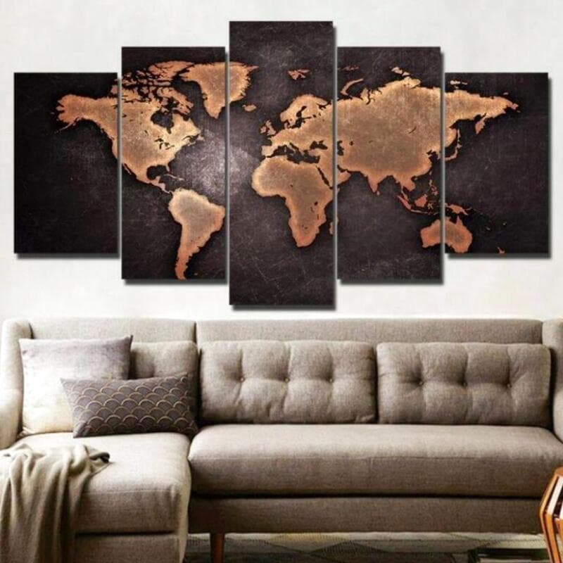 Tableau 5 parties Carte du Monde