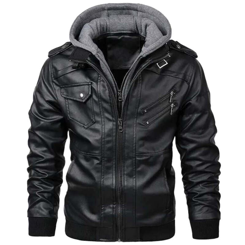 Veste Simili PU à Capuche Homme