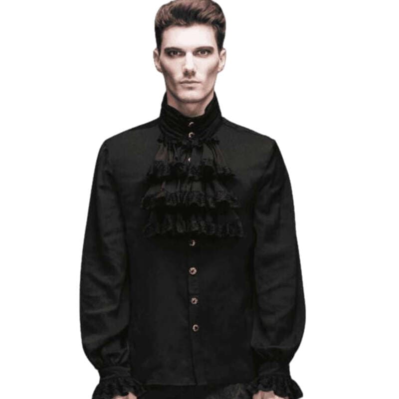 Chemise à Jabot Noire Homme